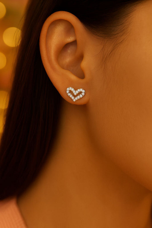 18k gold plated open-heart crystal stud earrings by Juwelenn – dainty everyday gold earrings for women