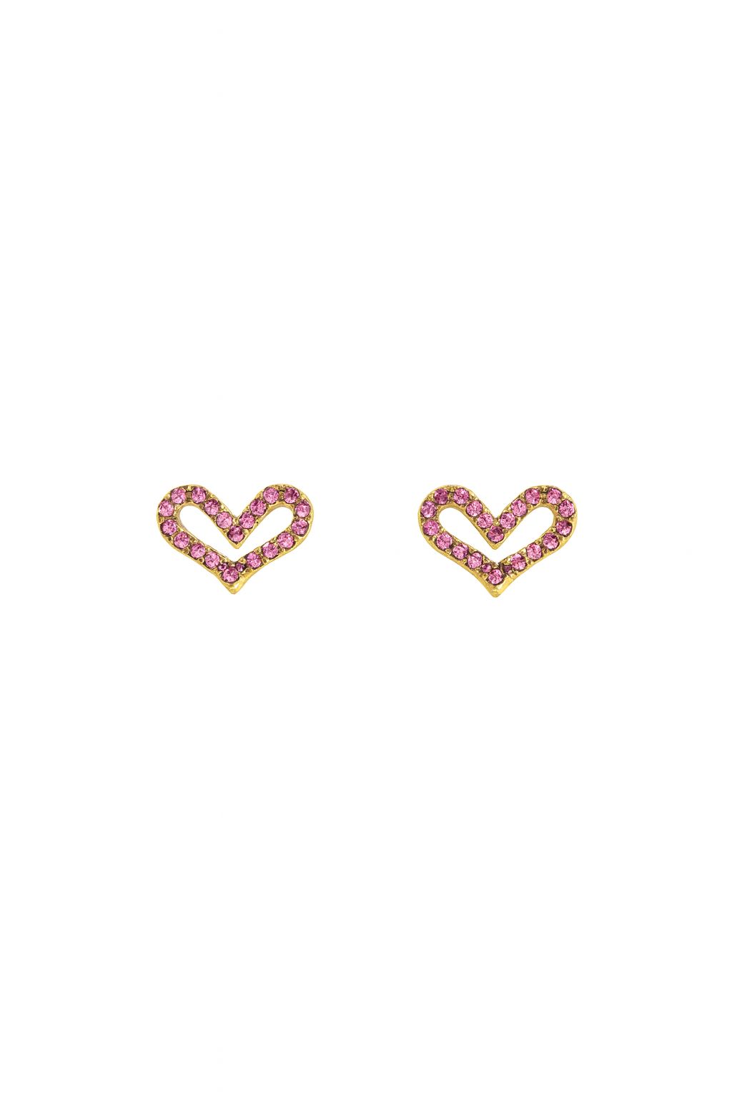18k gold plated pink crystal heart stud earrings by Juwelenn – dainty blush-toned gold earrings for women
