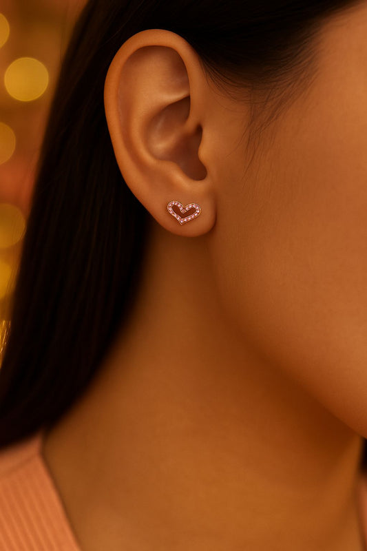18k gold plated pink crystal heart stud earrings by Juwelenn – dainty blush-toned gold earrings for women
