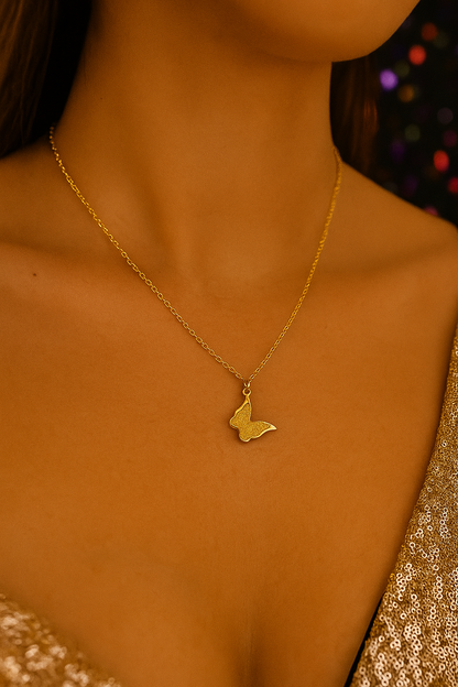 18k gold plated butterfly pendant necklace by Juwelenn – dainty gold necklace symbolizing transformation and elegance
