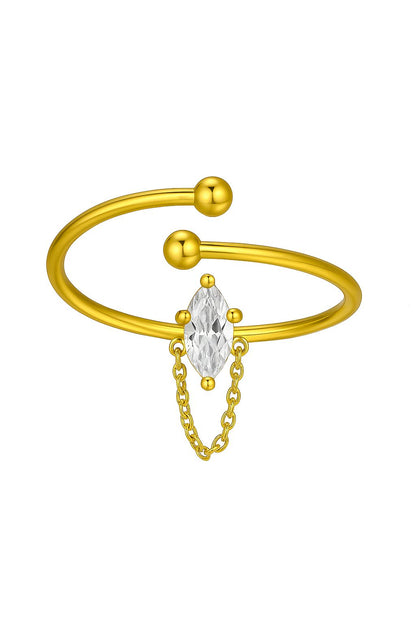 18k gold plated open ring with marquise crystal and chain accent by Juwelenn – modern gold statement ring for women
