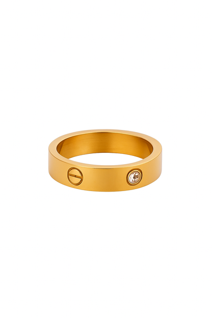18k gold plated screw design band ring with crystal accent by Juwelenn – modern gold ring for women
