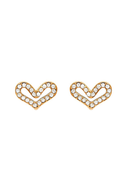 18k gold plated open-heart crystal stud earrings by Juwelenn – dainty everyday gold earrings for women

