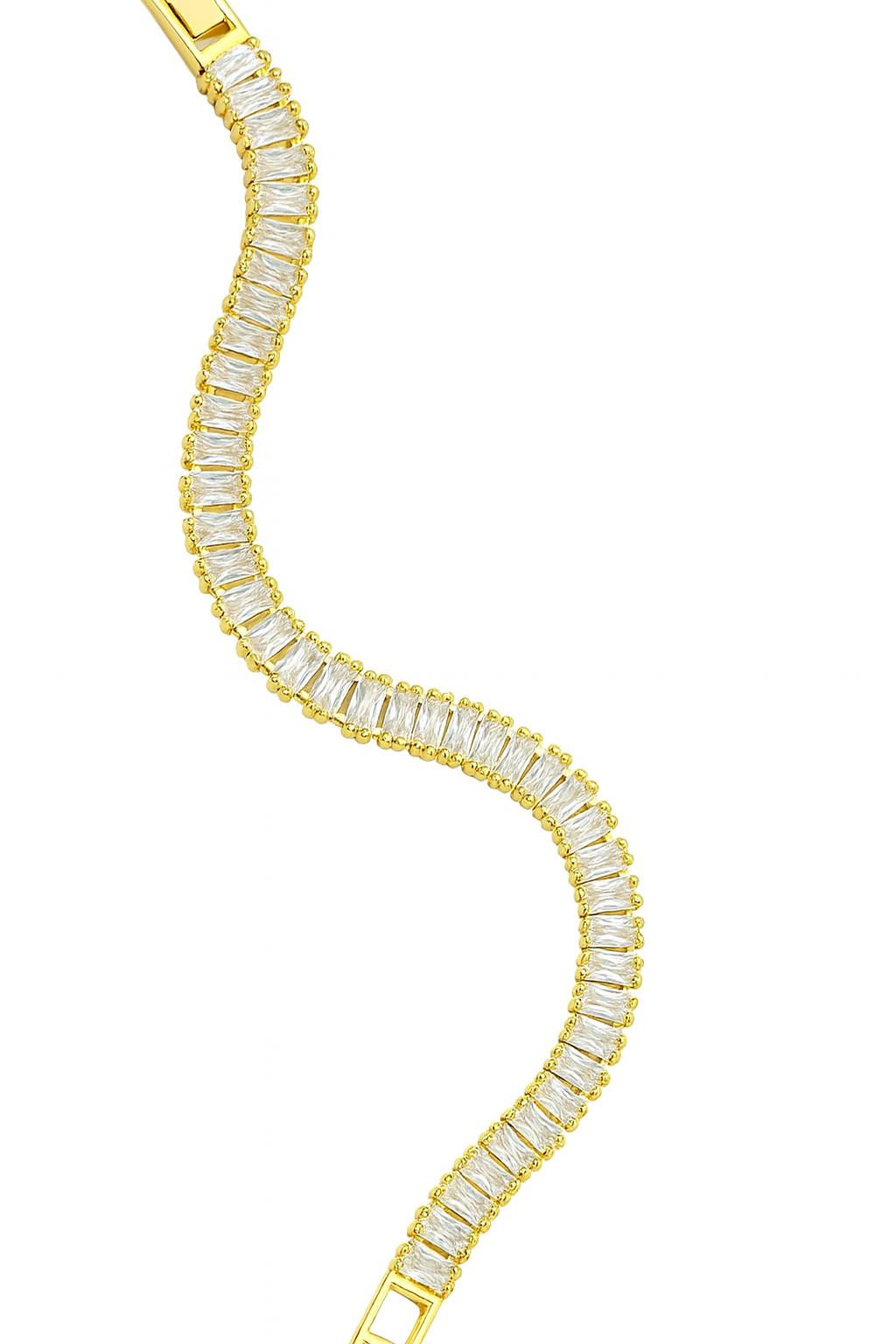 18k gold plated baguette crystal tennis bracelet on stainless steel by Juwelenn – elegant statement bracelet for women