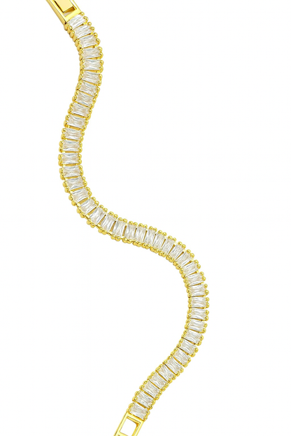 18k gold plated baguette crystal tennis bracelet on stainless steel by Juwelenn – elegant statement bracelet for women