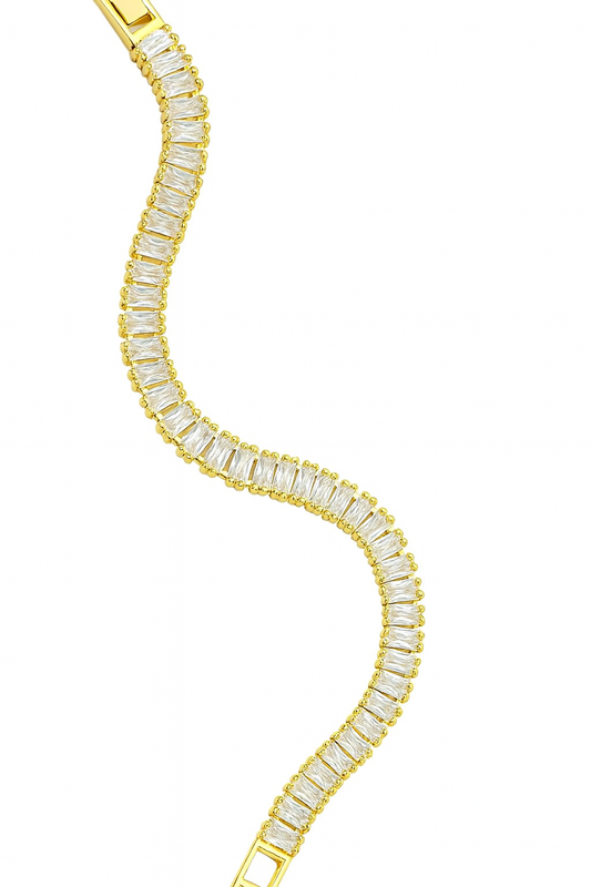 18k gold plated baguette crystal tennis bracelet on stainless steel by Juwelenn – elegant statement bracelet for women