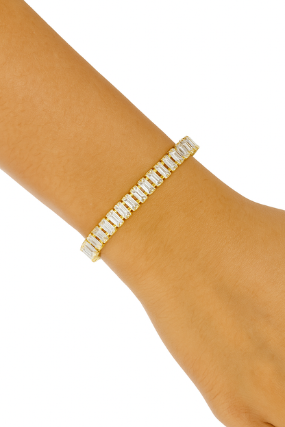 18k gold plated baguette crystal tennis bracelet on stainless steel by Juwelenn – elegant statement bracelet for women
