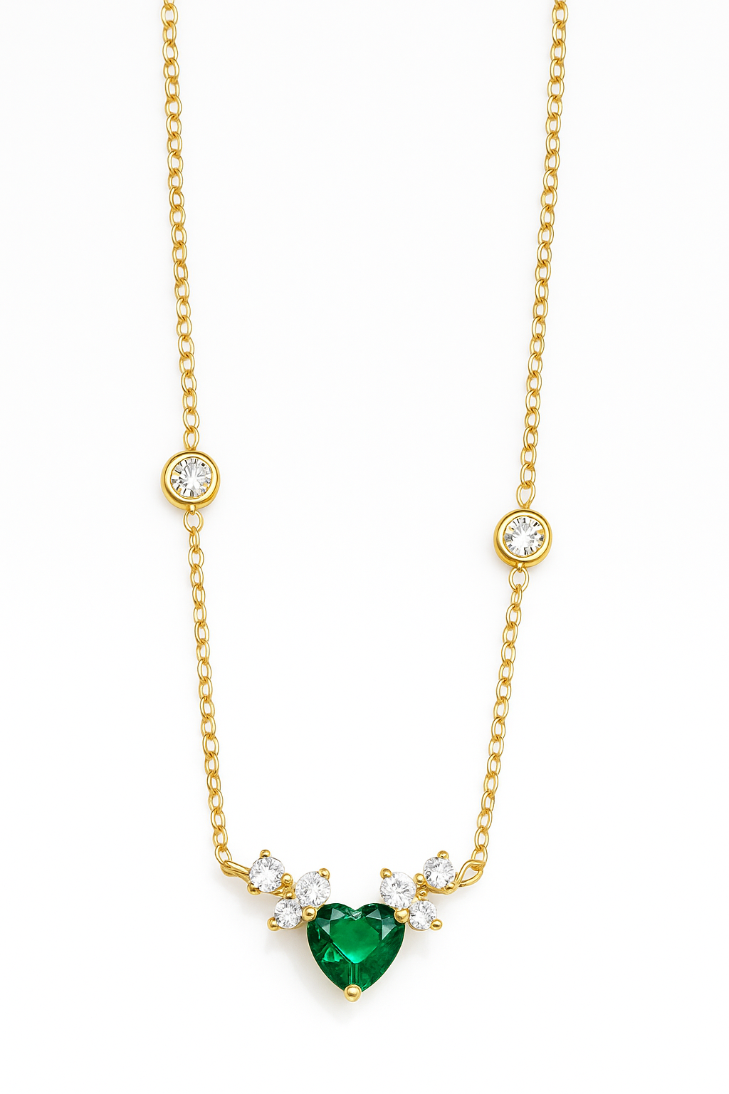 18k gold plated emerald heart necklace by Juwelenn – gold necklace with green crystal heart and white stones
