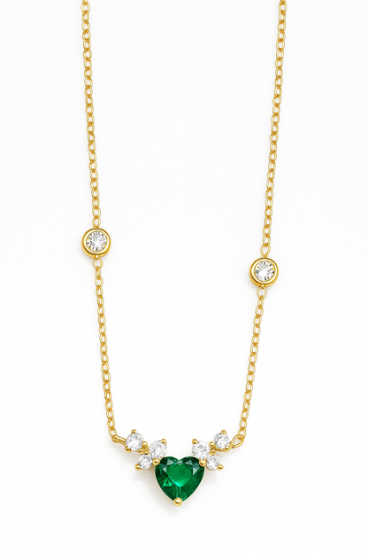18k gold plated emerald heart necklace by Juwelenn – gold necklace with green crystal heart and white stones
