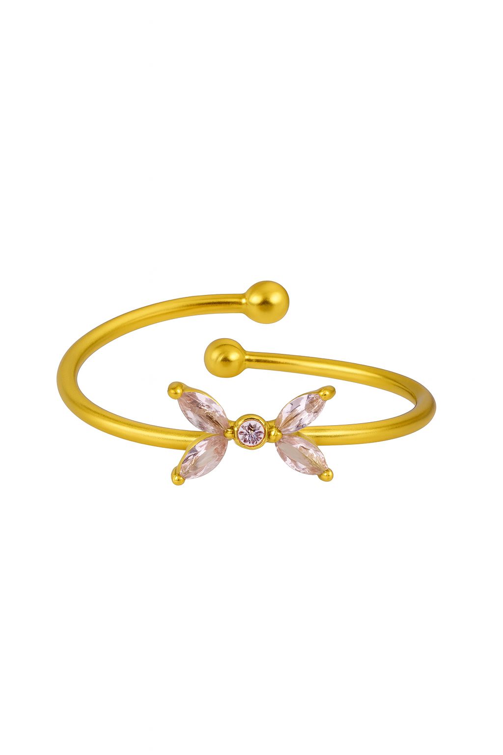 18k gold plated floral design ring with marquise-cut crystals by Juwelenn – elegant flower-inspired gold ring for women
