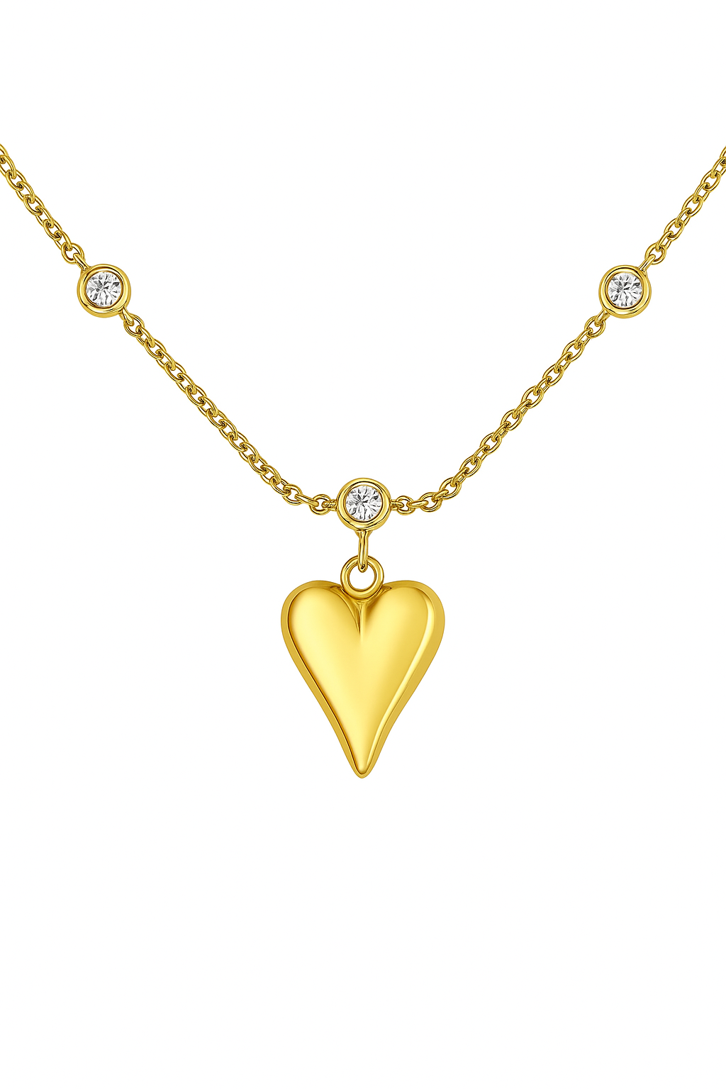 18k gold plated heart charm bracelet with crystal accents on stainless steel chain by Juwelenn – elegant dainty bracelet for women.