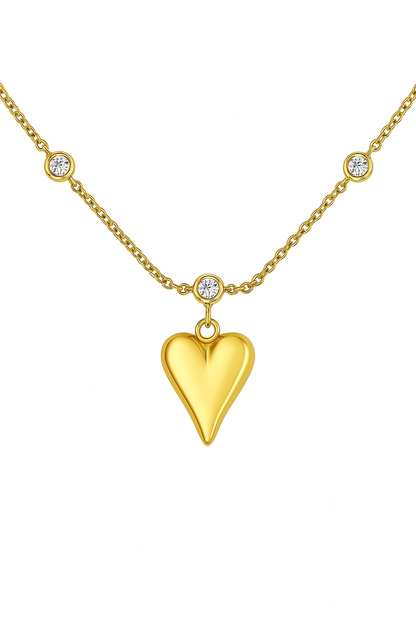 18k gold plated heart charm bracelet with crystal accents on stainless steel chain by Juwelenn – elegant dainty bracelet for women.