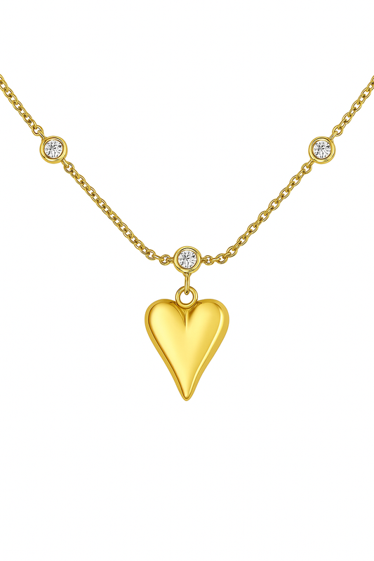 18k gold plated heart charm bracelet with crystal accents on stainless steel chain by Juwelenn – elegant dainty bracelet for women.