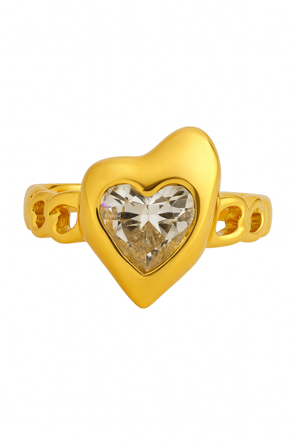 18k gold plated heart-shaped ring with crystal centerpiece by Juwelenn – elegant gold heart ring for women
