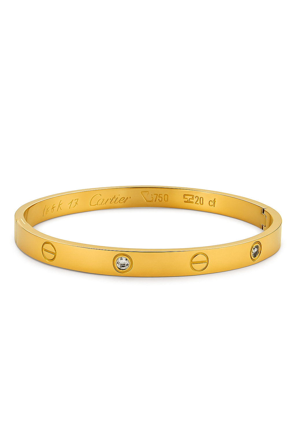 18k gold plated screw design cuff bracelet with crystal accents on stainless steel by Juwelenn – modern gold bangle for women