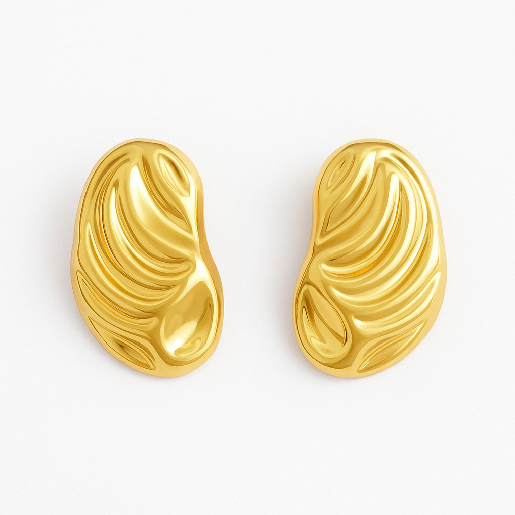 18k gold plated molten sculptural statement earrings by Juwelenn – bold contemporary gold earrings for women