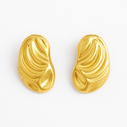 18k gold plated molten sculptural statement earrings by Juwelenn – bold contemporary gold earrings for women