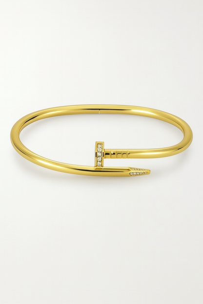 18k gold plated nail twist cuff bracelet with crystal accents on stainless steel by Juwelenn – modern sculptural gold bracelet for women