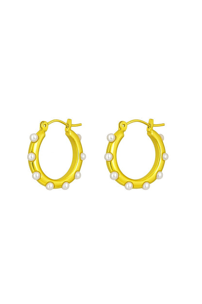 18k gold plated hoop earrings with pearl accents by Juwelenn – elegant gold and pearl earrings for women
