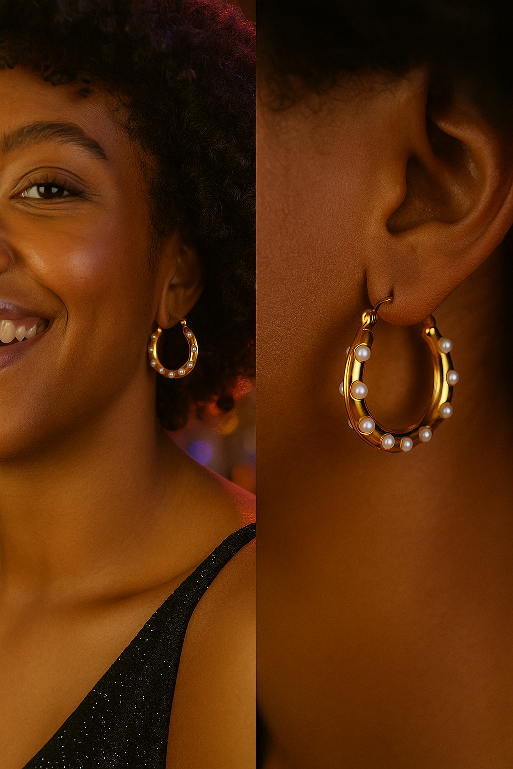 18k gold plated hoop earrings with pearl accents by Juwelenn – elegant gold and pearl earrings for women
