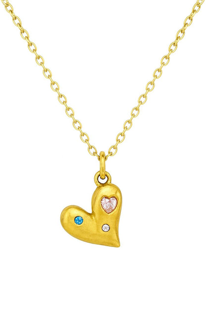18k gold plated playful heart necklace with pink, blue, and white gemstones by Juwelenn – gold heart pendant necklace for women
