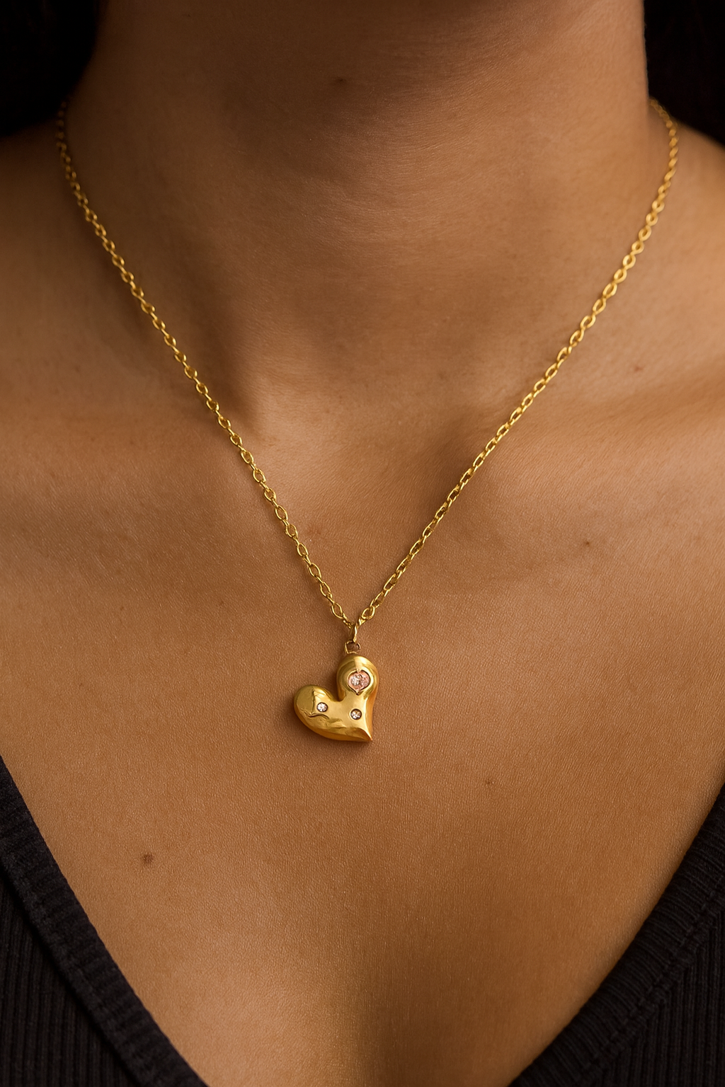 18k gold plated playful heart necklace with pink, blue, and white gemstones by Juwelenn – gold heart pendant necklace for women
