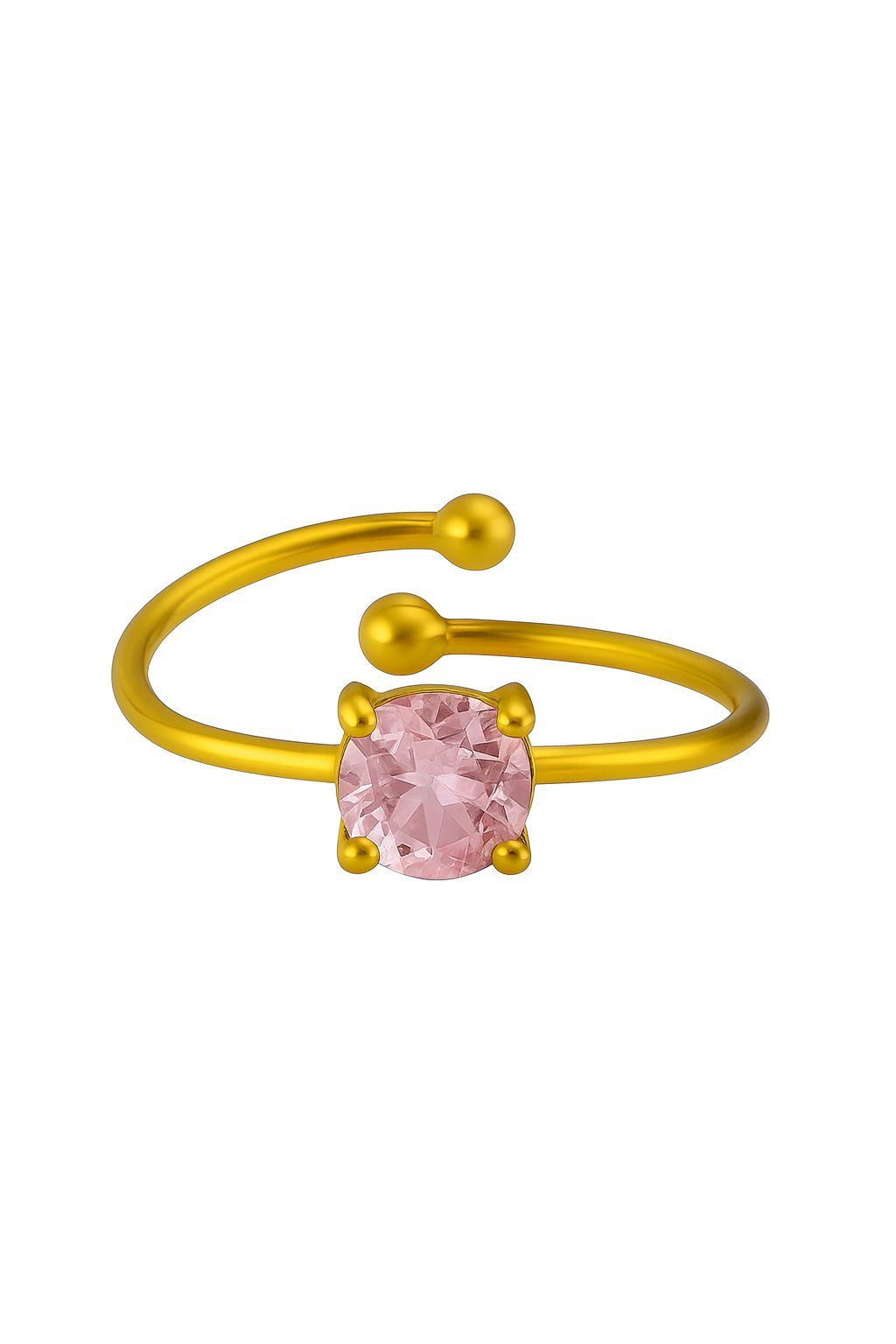 18k gold plated open ring with blush pink crystal by Juwelenn – minimal gold and pink ring for women
