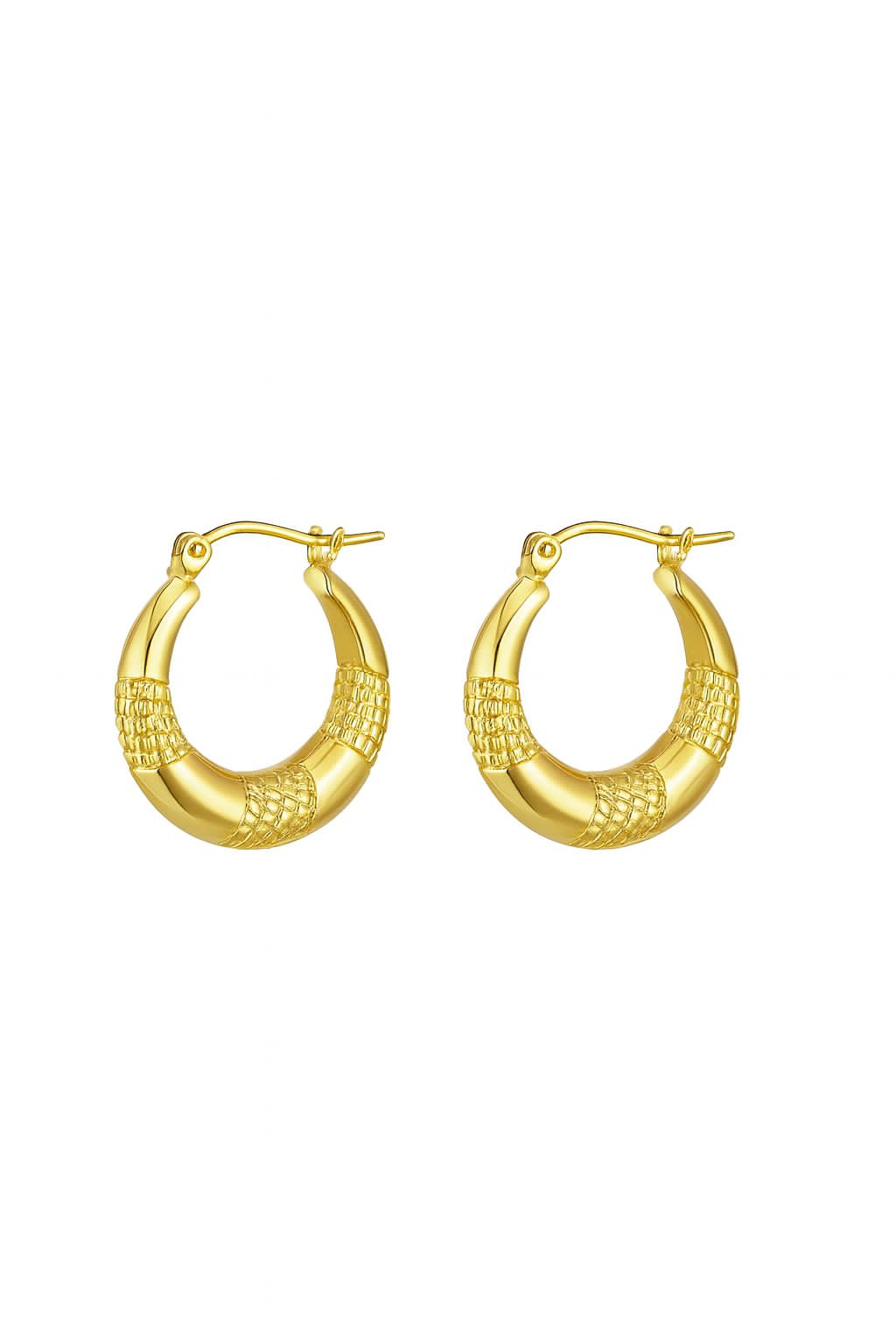 18k gold plated textured hoop earrings by Juwelenn – elegant gold hoop earrings for women