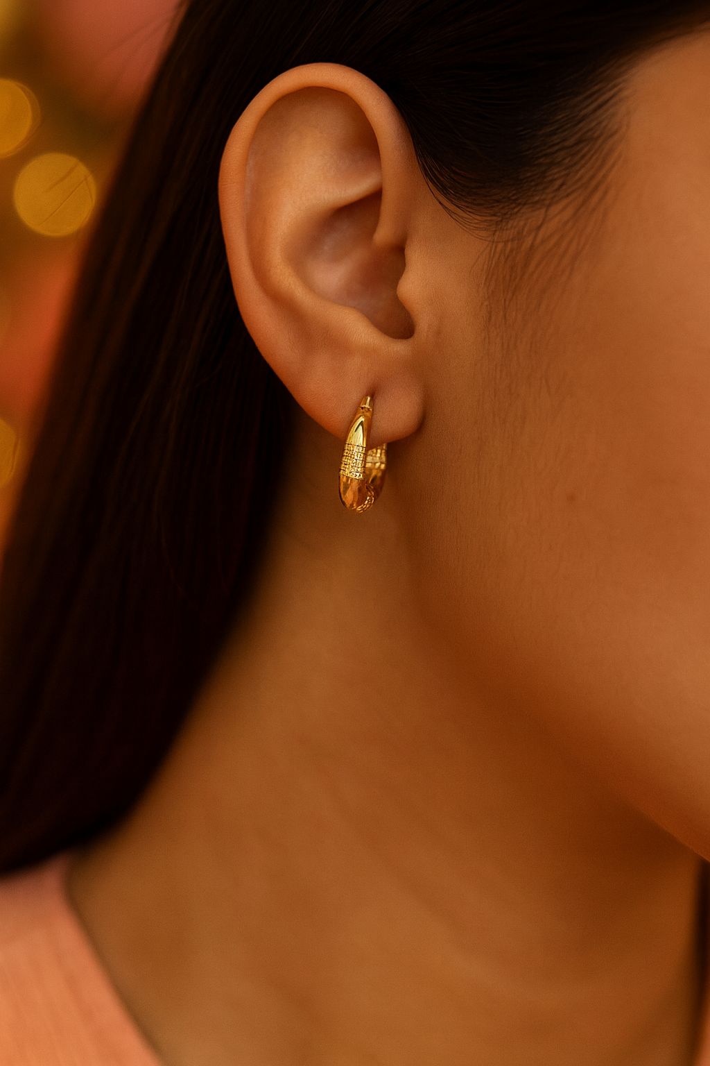 18k gold plated textured hoop earrings by Juwelenn – elegant gold hoop earrings for women